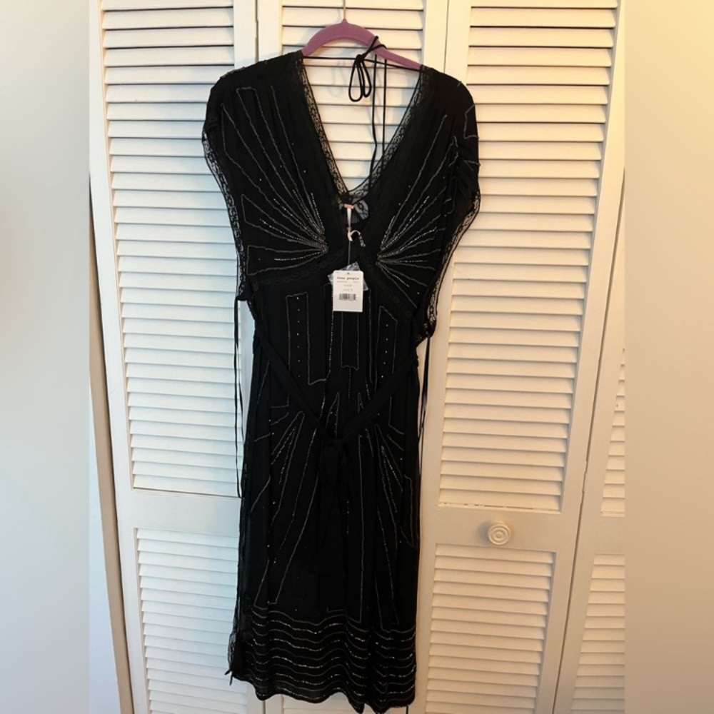 Free People - 1920s inspired black beaded sheath dress